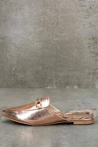 Lulus Antonia Rose Gold Faux Fur Loafer Slides
