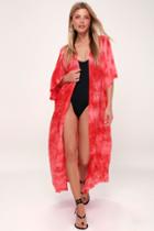 Come And Tobago Red And Pink Tie-dye Swim Cover-up | Lulus