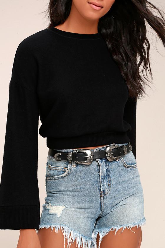 Lulus | Into The West Black And Silver Double Buckle Belt
