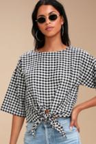 O'neill Sanara Black And White Gingham Tie-front Top | Lulus