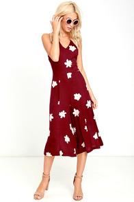 Olive & Oak Plenty Of Time Burgundy Floral Print Midi Jumpsuit