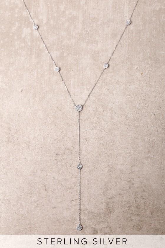 Lulus | Joyful Heart Sterling Silver Rhinestone Drop Necklace