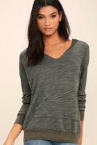 Project Social T Sleep Over Heather Olive Green Hoodie