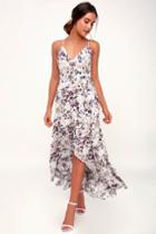 Love Stitch Singing At Sunset White And Purple Floral Print Midi Wrap Dress | Lulus