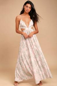 Lulus Float On Blush Pink Print Maxi Dress