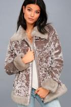 Lost Ink Backstage Babe Mauve Crushed Velvet Faux Fur Jacket