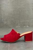 Wild Diva Lounge Caressa Dark Red Suede Peep-toe Mules