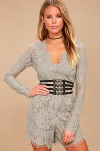 Ppla Ellery Grey Lace Long Sleeve Romper