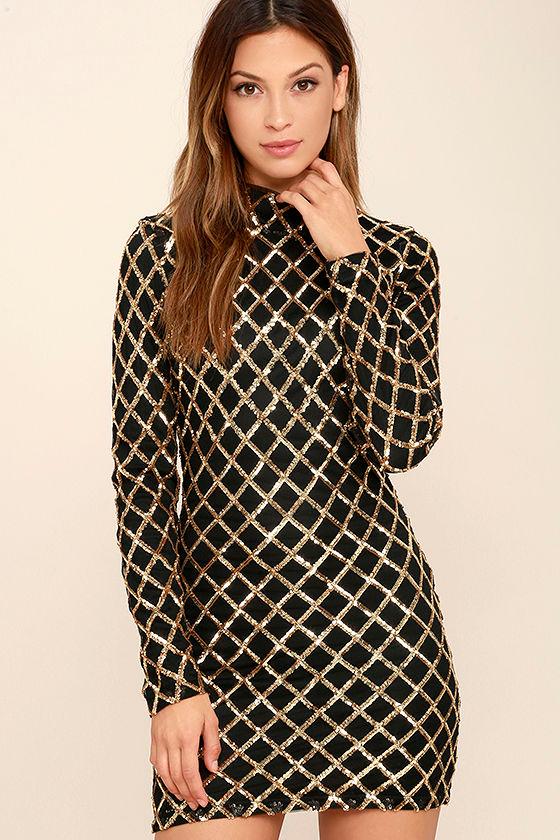 Waking Up In Vegas Gold And Black Sequin Dress | Lulus