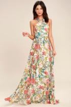 Cocolove | Lilja Cream Floral Print Maxi Dress | Size X-small | Beige | 100% Polyester | Lulus