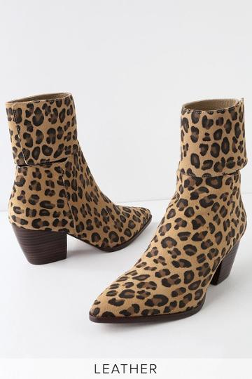 Matisse Good Company Leopard Genuine Suede Leather Pointed Toe Mid-calf Booties | Lulus