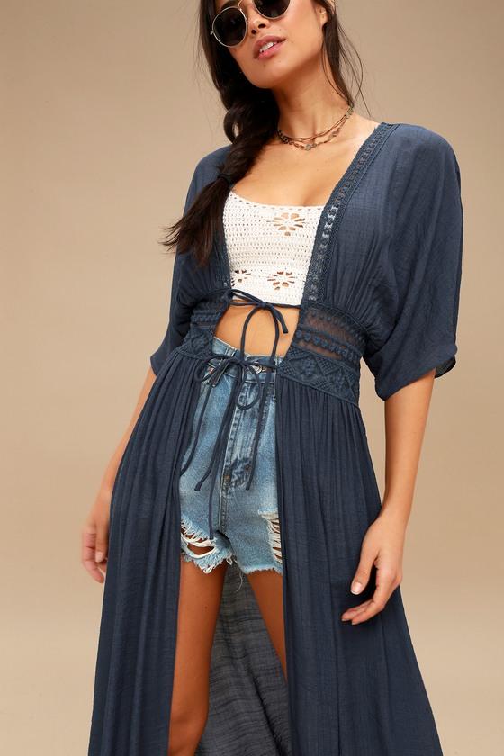 Carried Away Navy Blue Embroidered Maxi Top | Lulus
