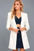 Lulus | Captain's Blog White Double-breasted Coat | Size Large | 100% Polyester
