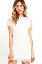 Lulus | Take Me To Brunch Ivory Lace Shift Dress | Size Large | White | 100% Polyester