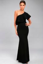 Lulus So Amazed Black One-shoulder Maxi Dress