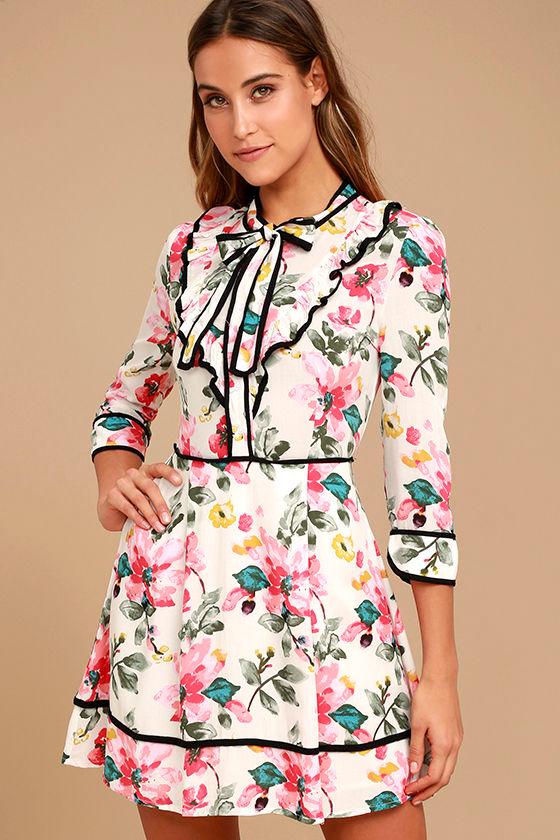Re:named Perfectly Charming White Floral Print Skater Dress | Lulus