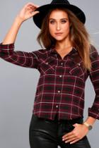 Lulus In A Haze Burgundy Plaid Flannel Button-up Top