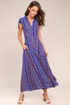 Lulus | I'm Worth It Royal Blue Print Midi Dress | Size X-small | 100% Rayon