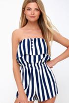 Woodson Blue And White Striped Strapless Romper | Lulus