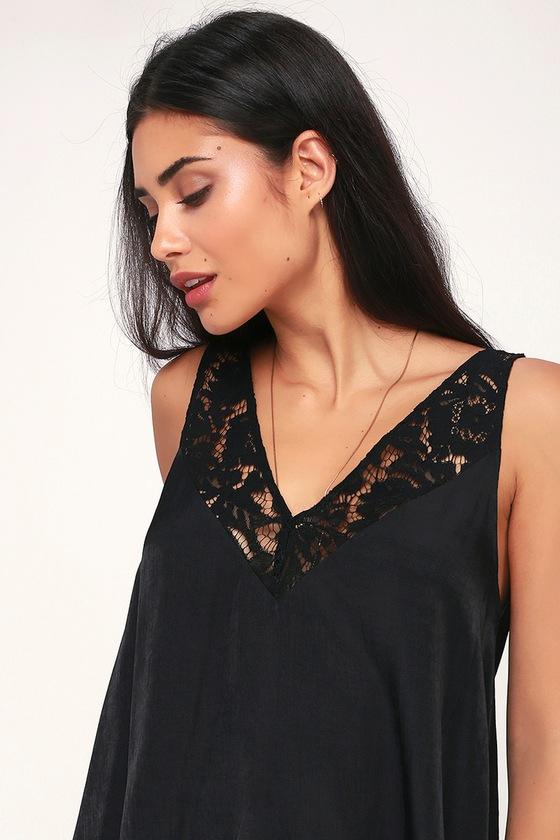 In My Feelings Black Lace Satin Tank Top | Lulus