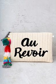 Melie Bianco St. Tropez Au Revoir Beige Woven Clutch