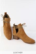Lulus X Matisse Pacey Tan Genuine Suede Leather Cutout Ankle Booties | Lulus