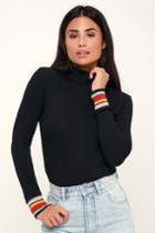 Lulus X Lush Hue And I Black Multi Long Sleeve Ribbed Mock Neck Top | Lulus