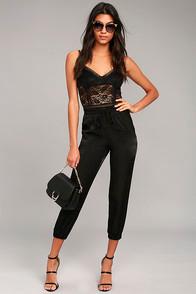 Lulus Smooth Moves Black Satin Jogger Pants