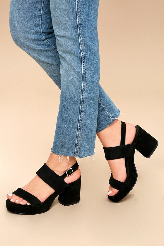Steve Madden Reba Black Suede Leather Platform Sandal Heels | Lulus