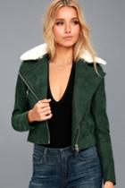 Lulus | Peak My Interest Forest Green Vegan Leather Moto Jacket | Size Large | 100% Polyester | Vegan Friendly