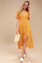 After-bloom Delight Golden Yellow Floral Print Midi Dress | Lulus
