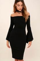 Lulus | All She Wants Black Off-the-shoulder Midi Dress | Size X-small | 100% Polyester