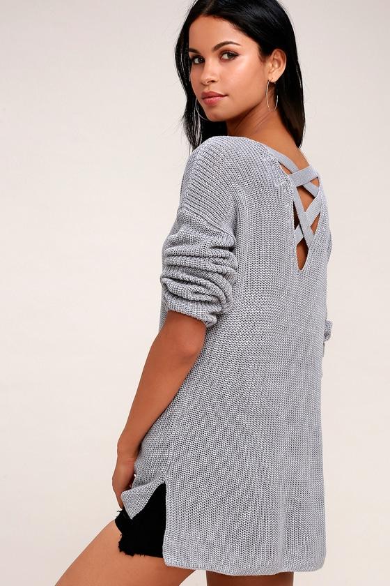 Olive + Oak Laken Grey Knit Backless Sweater | Lulus