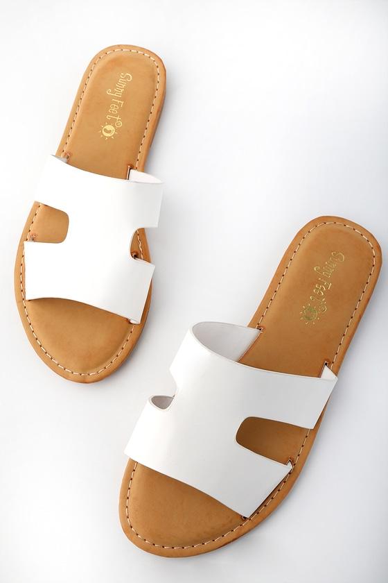 Sunny Feet Kelsie White Slide Sandal Heels | Lulus
