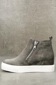 Steve Madden Wedgie Grey Suede Leather Hidden Wedge Sneakers