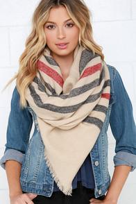 Lulu*s Weaving Path Beige Striped Scarf
