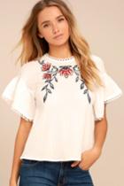 Moon River | Del Mar White Embroidered Top | Size Medium | 100% Cotton | Lulus