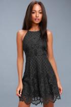 Black Swan Charlotte Charcoal Grey Lace Skater Dress | Lulus