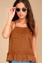 J.o.a. | Prairie Brown Embroidered Tank Top | Size Large | 100% Cotton | Lulus