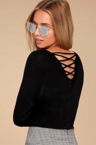 Olive + Oak Allan Black Lace-up Sweater Top