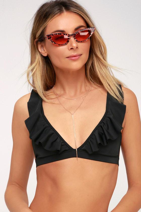 Half Moon Black Ruffled Bikini Top | Lulus