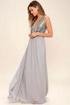 Lulus Elegant Encounter Pewter Sequin Maxi Dress