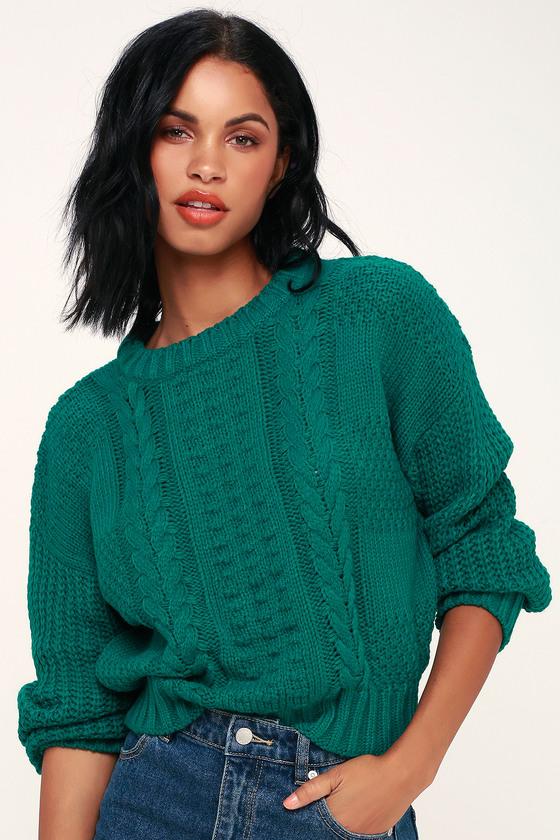 Lush Whistler Jade Green Cable Knit Sweater | Lulus