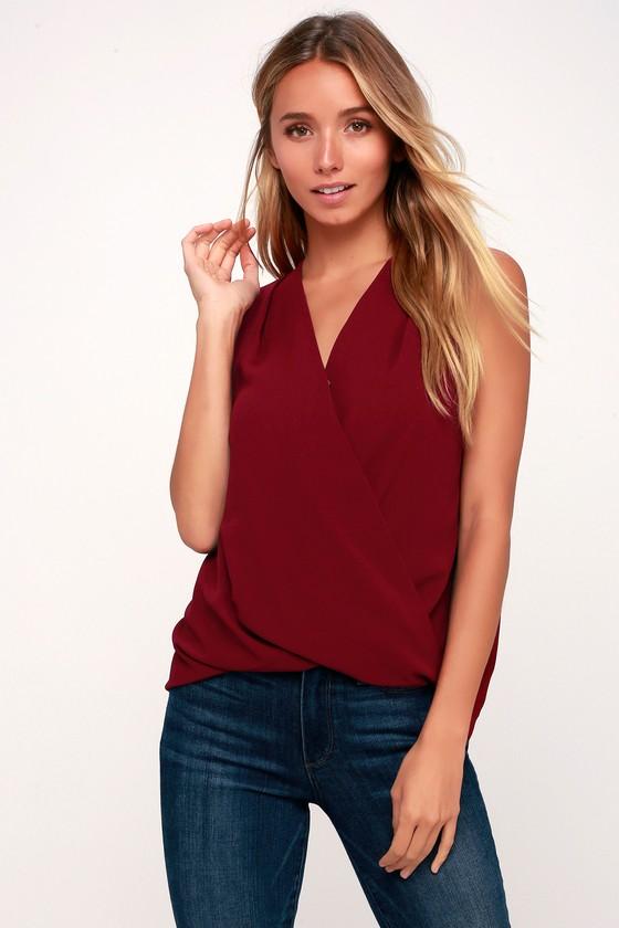 Hooked On You Burgundy Surplice Tank Top | Lulus