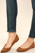 Breckelle's Lucille Tan Suede Pointed Flats
