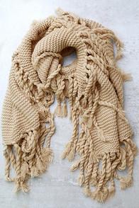 Lulus Destination Toasty Beige Knit Scarf