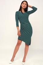 Stripe It Rich Forrest Green Striped Asymmetrical Bodycon Dress | Lulus