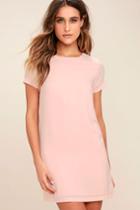 Lulus | Shift And Shout Blush Pink Shift Dress | Size Large | 100% Polyester