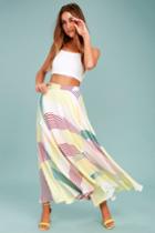 Lulus | Color Me Wonderful White Striped Maxi Skirt | Size Large | 100% Polyester