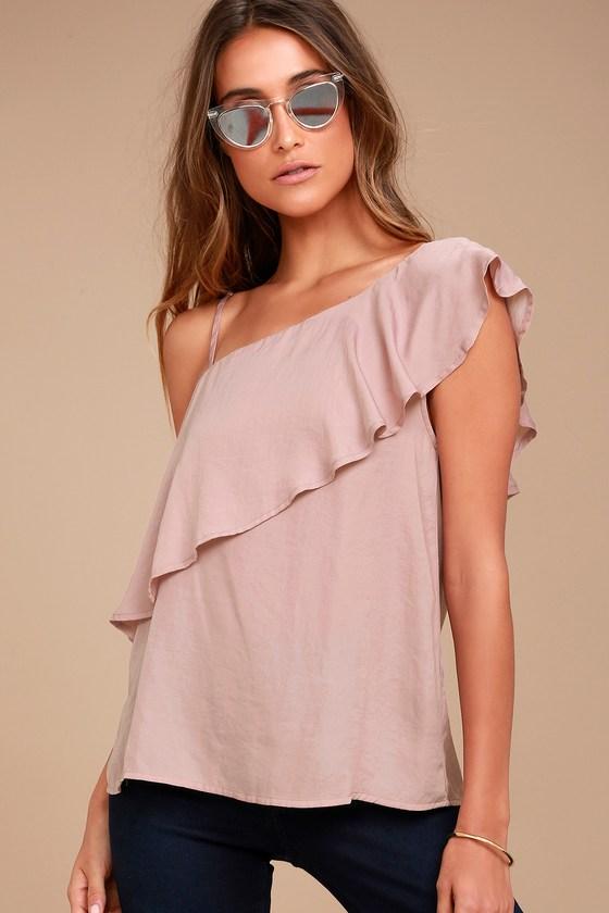Lulus | Chic Frills Mauve Satin One Shoulder Top | Size Large | Purple | 100% Polyester
